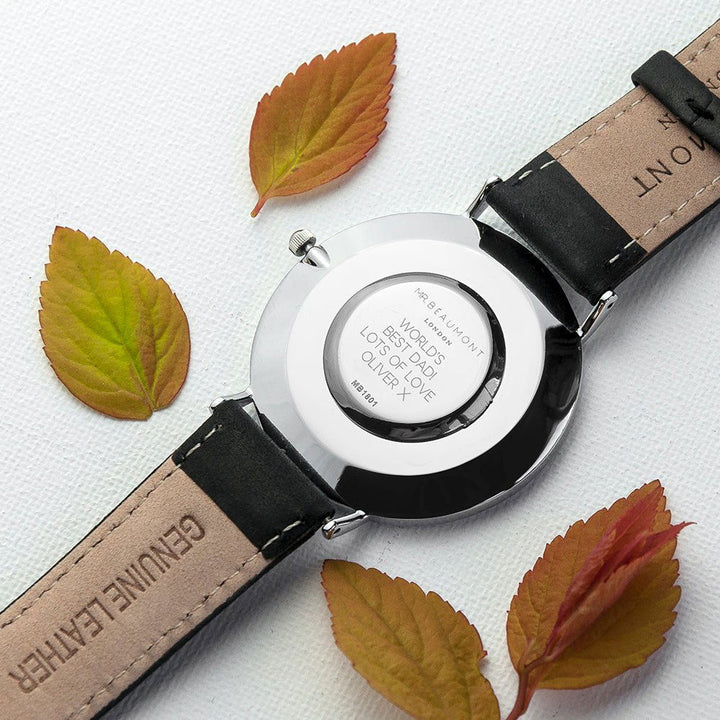 Buy Men's Modern-Vintage Personalised Leather Watch In Black available now at www.giftsfinder.co.uk