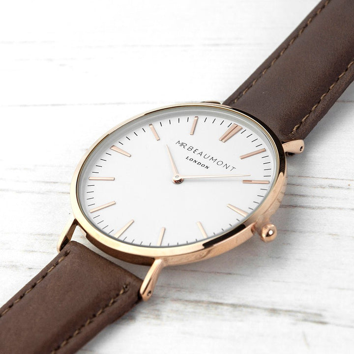 Buy Men's Modern-Vintage Personalised Leather Watch In Brown available now at www.giftsfinder.co.uk