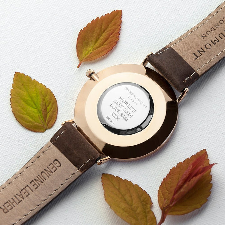 Buy Men's Modern-Vintage Personalised Leather Watch In Brown available now at www.giftsfinder.co.uk