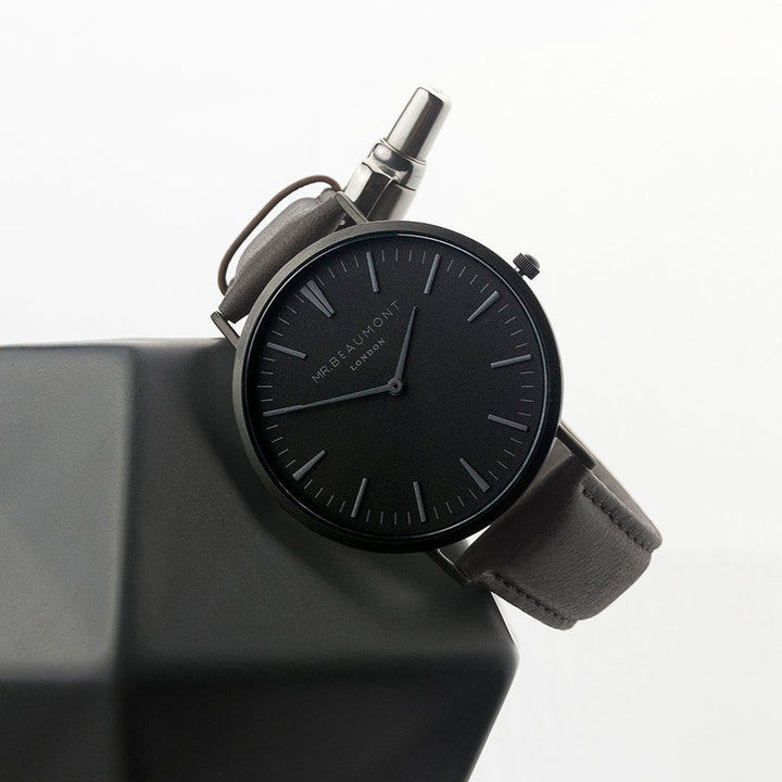 Buy Men's Modern-Vintage Personalised Watch With Black Face in Ash available now at www.giftsfinder.co.uk