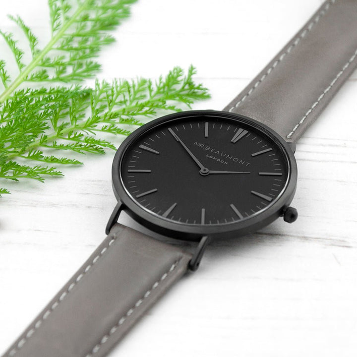 Buy Men's Modern-Vintage Personalised Watch With Black Face in Ash available now at www.giftsfinder.co.uk