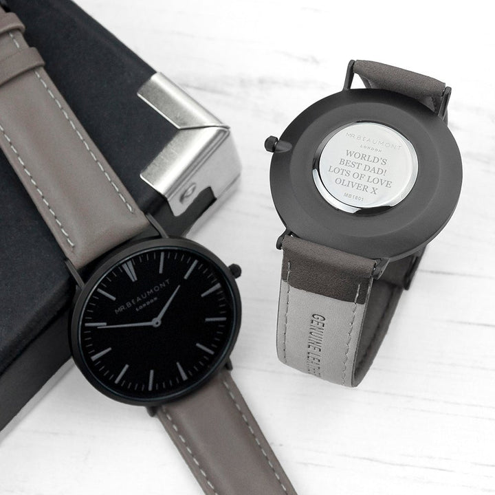 Buy Men's Modern-Vintage Personalised Watch With Black Face in Ash available now at www.giftsfinder.co.uk