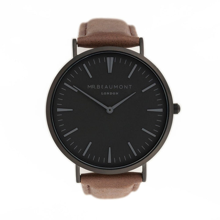 Buy Men's Modern-Vintage Personalised Watch With Black Face in Brown available now at www.giftsfinder.co.uk