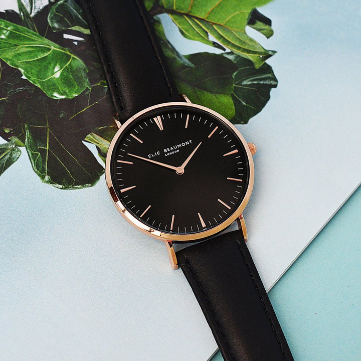 Buy Modern - Vintage Personalised Leather Watch in Black available now at www.giftsfinder.co.uk