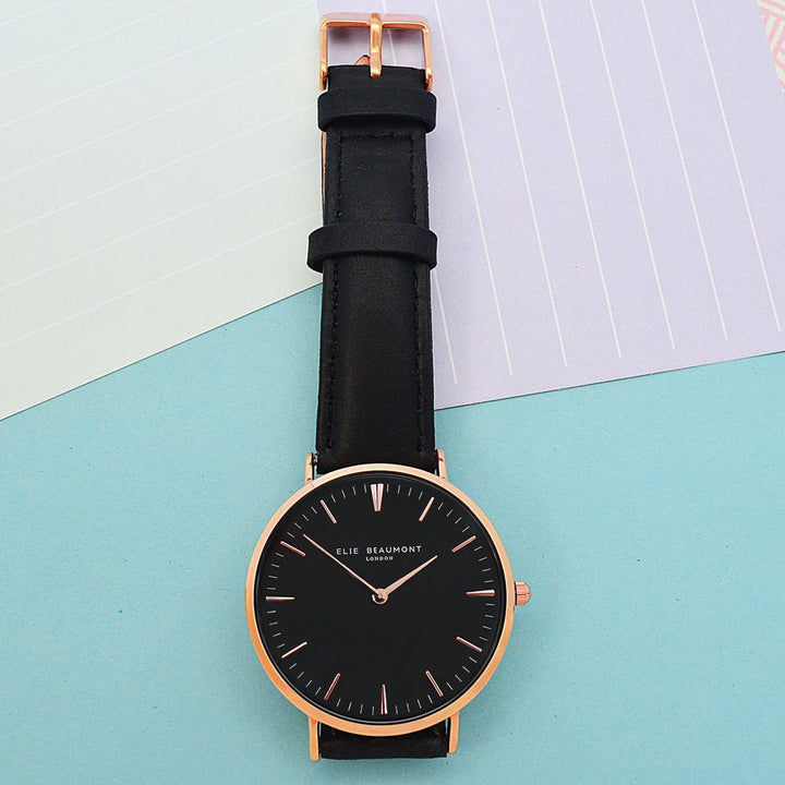 Buy Modern - Vintage Personalised Leather Watch in Black available now at www.giftsfinder.co.uk