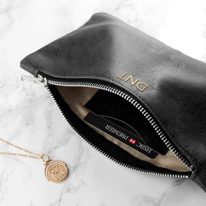 Buy Monogrammed Black Leather Clutch Bag available now at www.giftsfinder.co.uk