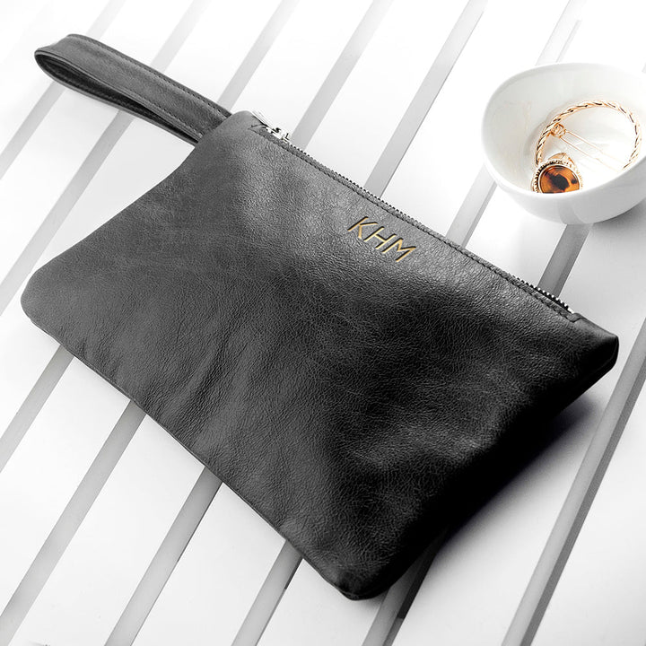 Buy Monogrammed Black Leather Clutch Bag available now at www.giftsfinder.co.uk