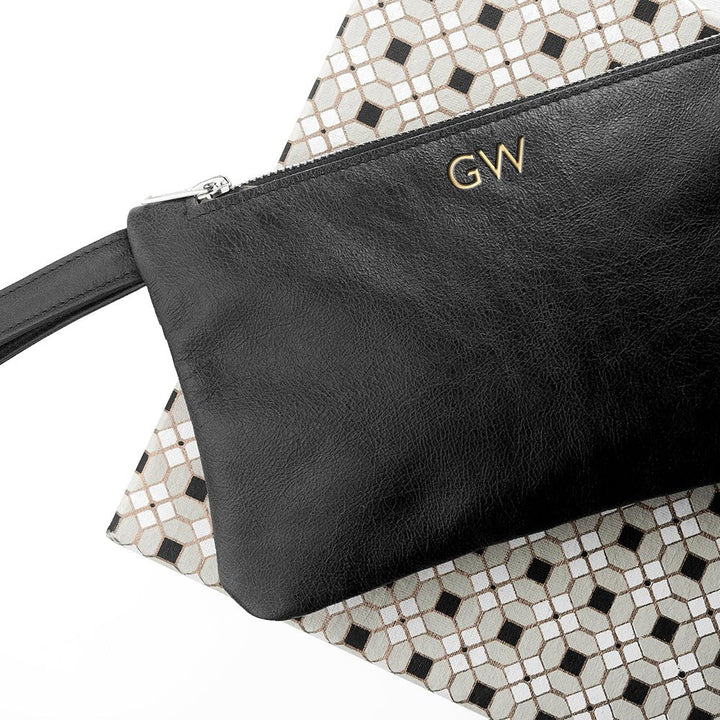 Buy Monogrammed Black Leather Clutch Bag at www.giftsfinder.co.uk