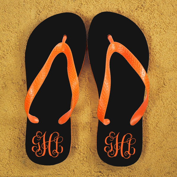 Buy Monogrammed Flip Flops in Black and Orange available now at www.giftsfinder.co.uk