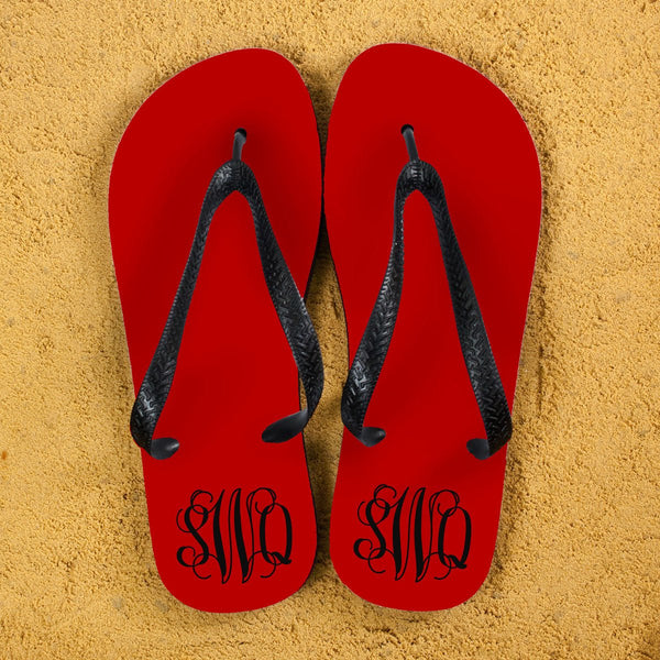 Buy Monogrammed Flip Flops in Red and Grey available now at www.giftsfinder.co.uk