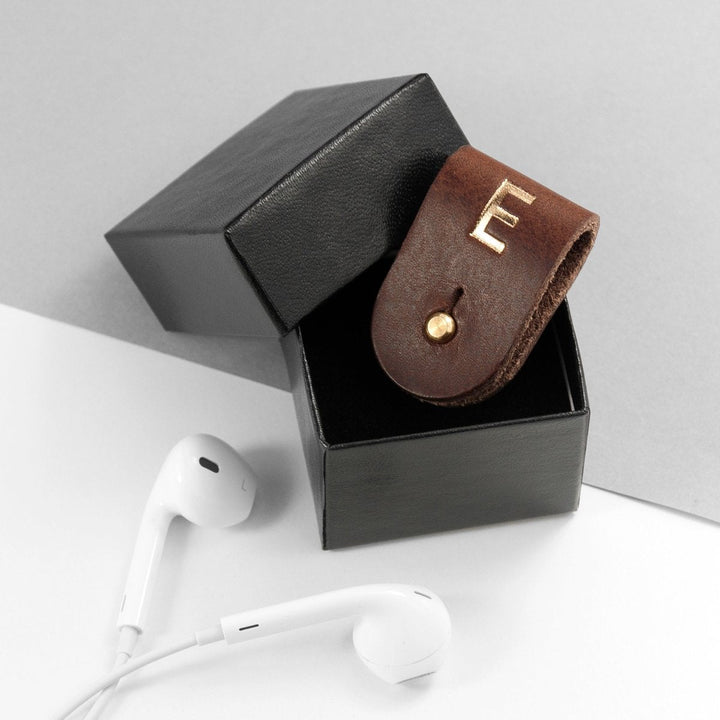 Buy Monogrammed Leather Earphones Holder available now at www.giftsfinder.co.uk