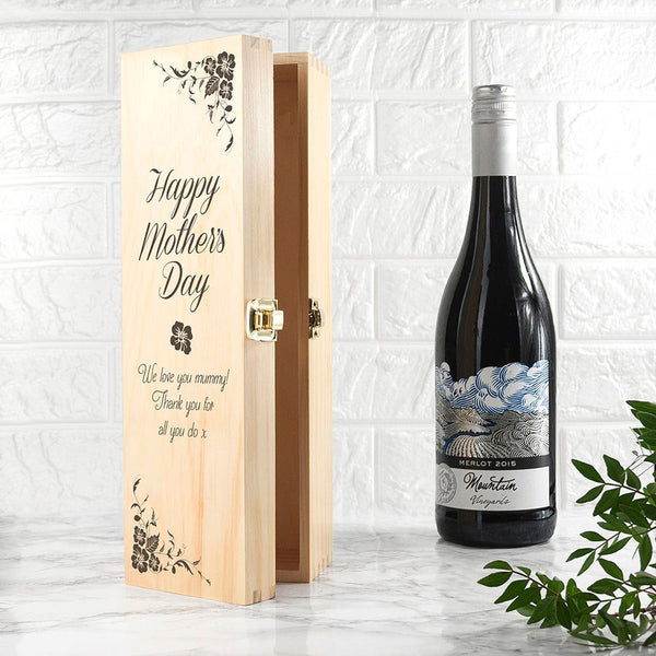 Buy Mother's Day Wine Box With Floral Corners available now at www.giftsfinder.co.uk