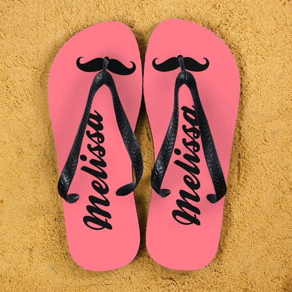 Buy Moustache Style Personalised Flip Flops in Pink available now at www.giftsfinder.co.uk