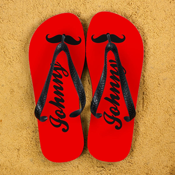 Buy Moustache Style Personalised Flip Flops in Red available now at www.giftsfinder.co.uk