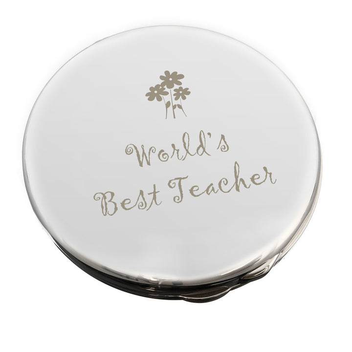 Worlds Best Teacher Round Compact Mirror in gift category Personalised Makeup Mirrors & Compact Mirrors