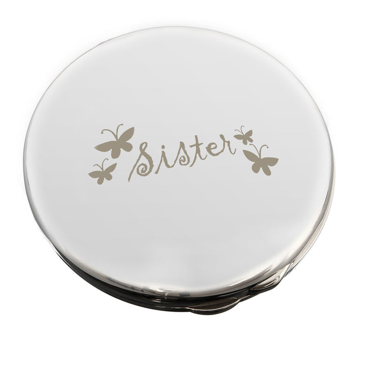 Sister Round Compact Mirror in gift category Personalised Makeup Mirrors & Compact Mirrors