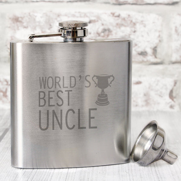 Worlds Best Uncle Hip Flask in gift category Personalised Hip Flasks