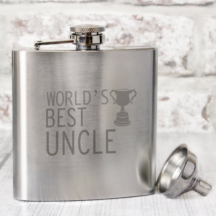 Worlds Best Uncle Hip Flask in gift category Personalised Hip Flasks