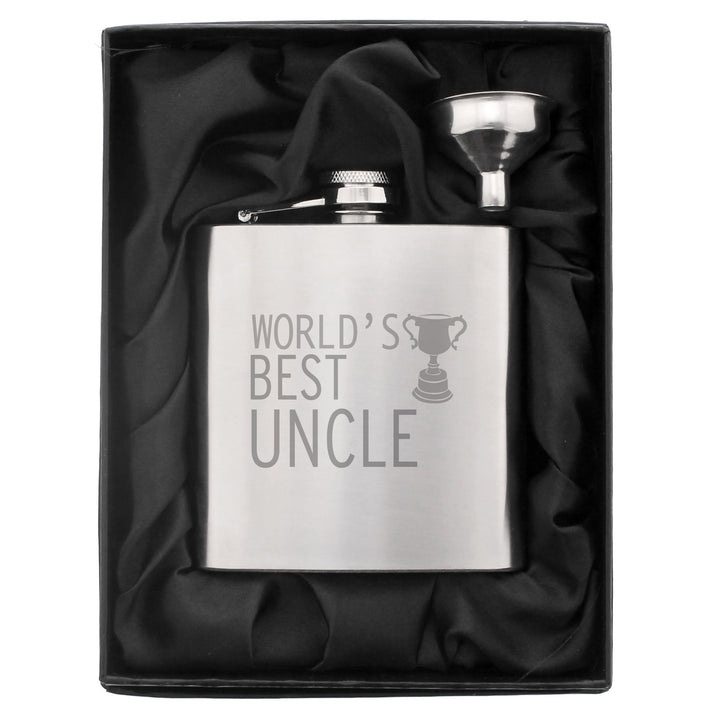 Worlds Best Uncle Hip Flask in gift category Personalised Hip Flasks