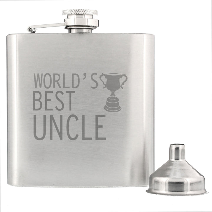 Worlds Best Uncle Hip Flask in gift category Personalised Hip Flasks