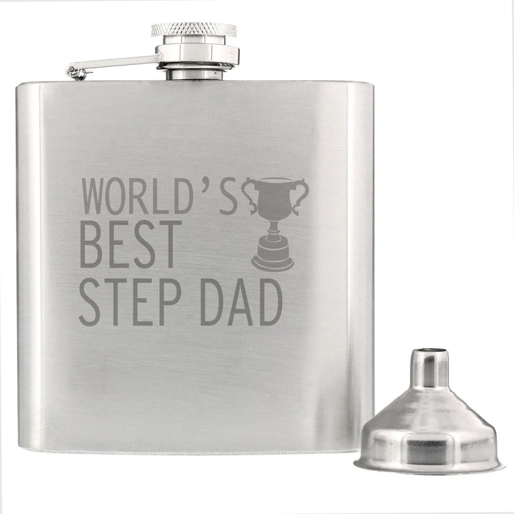 Worlds Best Step Dad Hip Flask in gift category Personalised Hip Flasks