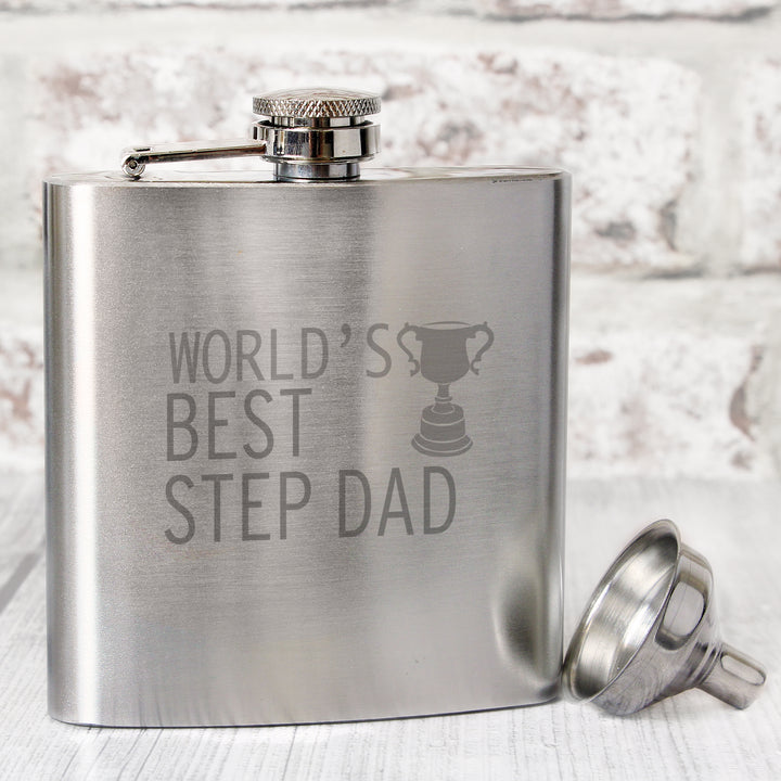 Worlds Best Step Dad Hip Flask in gift category Personalised Hip Flasks