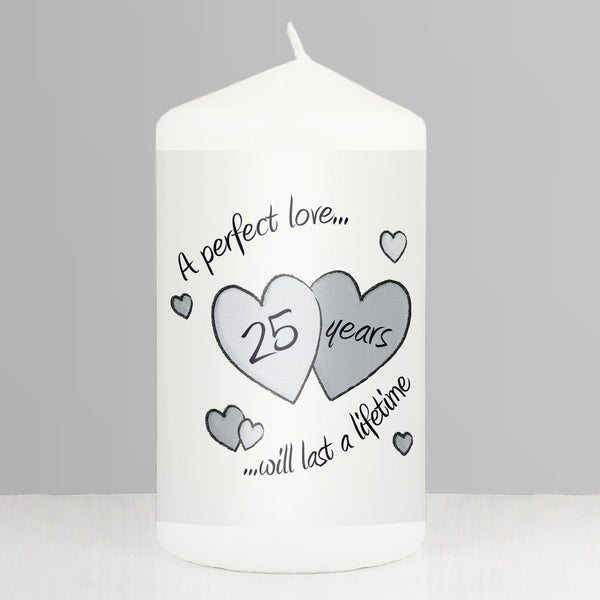 Buy Perfect Love Silver Anniversary Pillar Candle available now at www.giftsfinder.co.uk