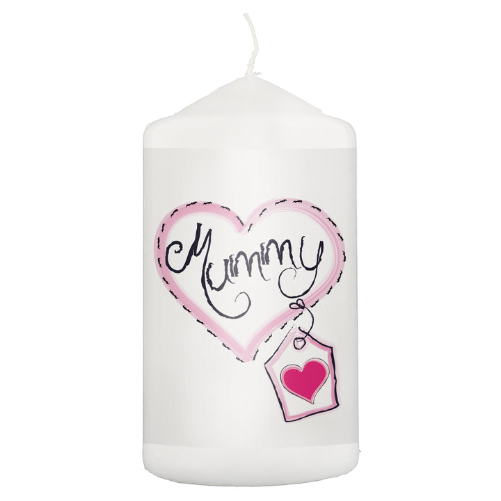 Mummy Heart Stitch Pillar Candle - part of the Gifts Finder Personalised Candles collection