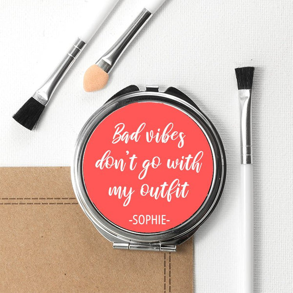 Buy No Bad Vibes Round Compact Mirror at www.giftsfinder.co.uk