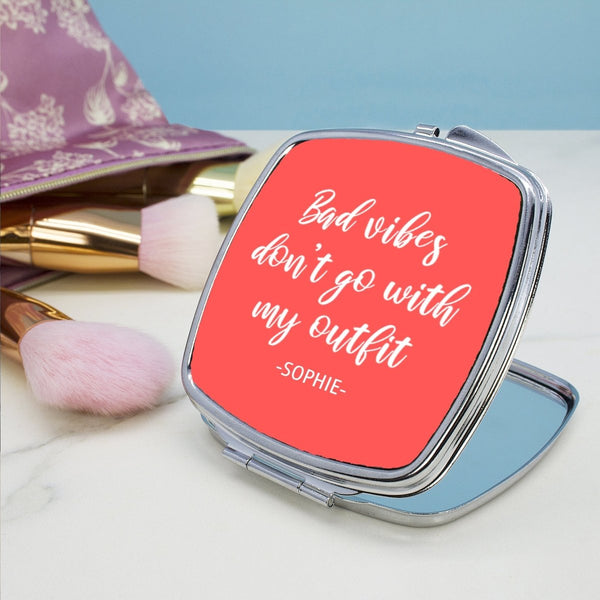 Buy No Bad Vibes Square Compact Mirror available now at www.giftsfinder.co.uk