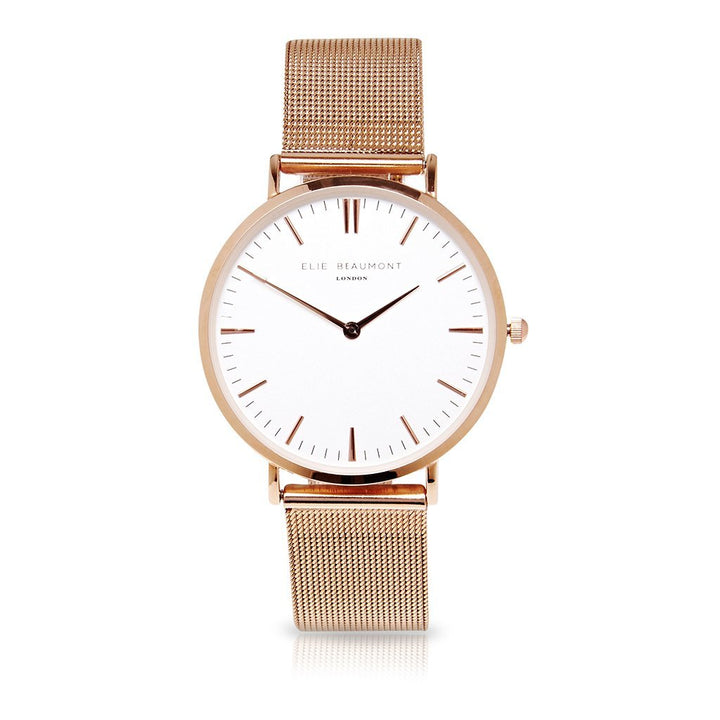 Own Handwriting Engraved Elie Beaumont Ladies Watch Rose Gold White Dial - Wear We Met