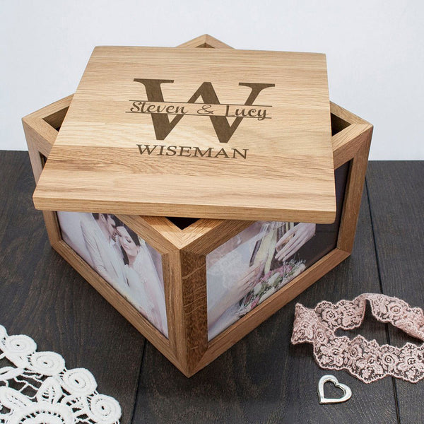 Buy Oak Photo Keepsake Box with Couple Monogram available now at www.giftsfinder.co.uk