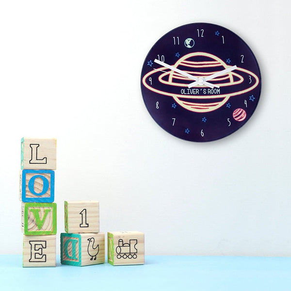 Buy Out Of This World Personalised Space Wall Clock available now at www.giftsfinder.co.uk