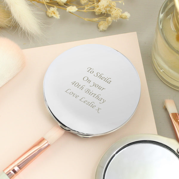 Personalised Silver Round Compact Mirror in gift category Personalised Makeup Mirrors & Compact Mirrors