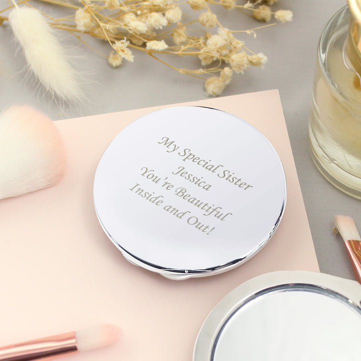 Personalised Silver Round Compact Mirror in gift category Personalised Makeup Mirrors & Compact Mirrors