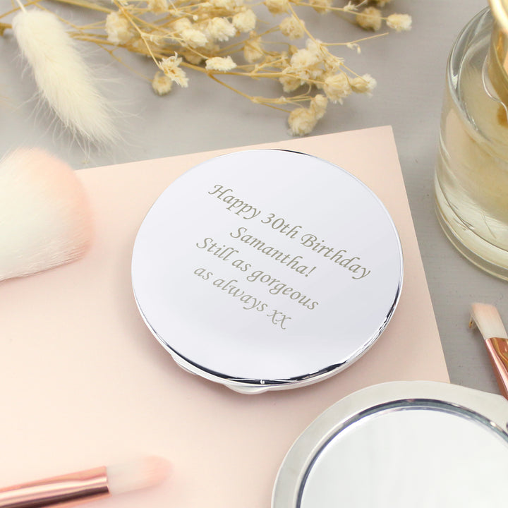 Personalised Silver Round Compact Mirror in gift category Personalised Makeup Mirrors & Compact Mirrors