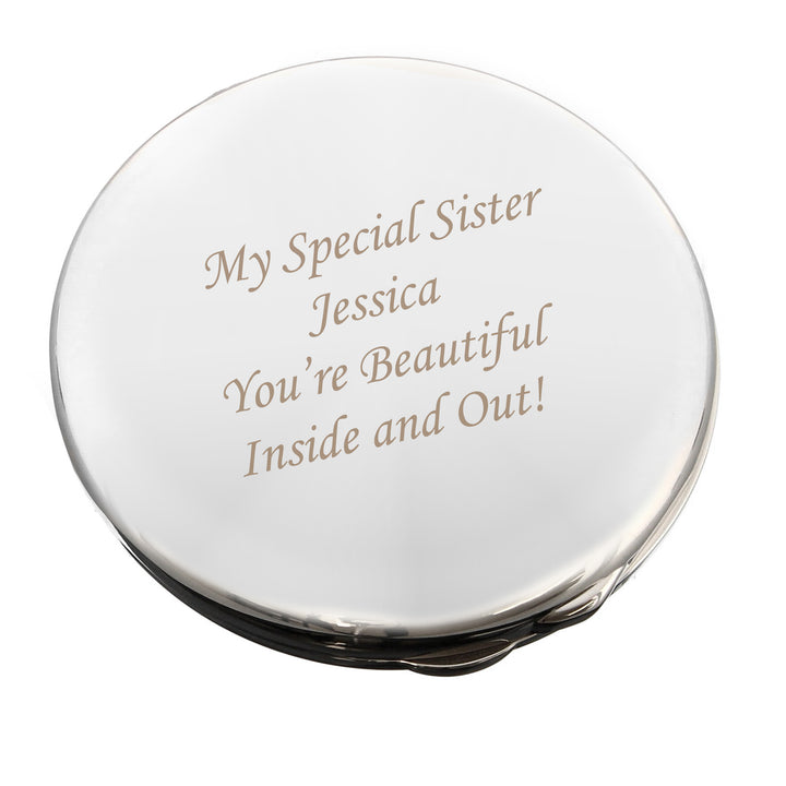 Personalised Silver Round Compact Mirror in gift category Personalised Makeup Mirrors & Compact Mirrors