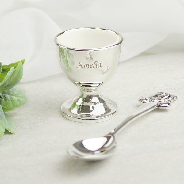 Personalised Silver Egg Cup & Spoon in gift category Personalised Childrens Egg Cups