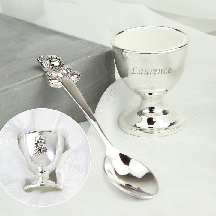 Personalised Silver Egg Cup & Spoon in gift category Personalised Childrens Egg Cups