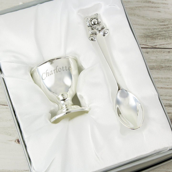 Personalised Silver Egg Cup & Spoon in gift category Personalised Childrens Egg Cups