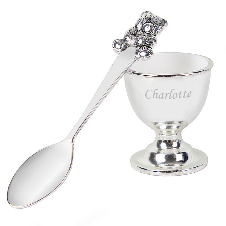 Personalised Silver Egg Cup & Spoon in gift category Personalised Childrens Egg Cups