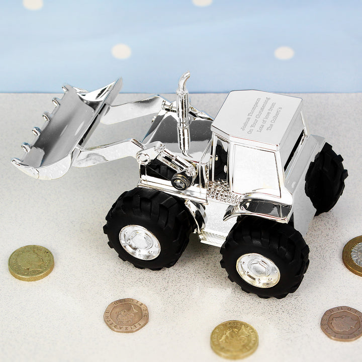 Buy Personalised Digger Money Box available now at www.giftsfinder.co.uk