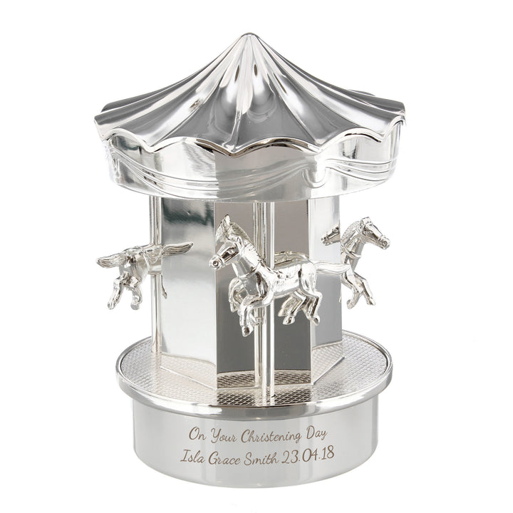 Personalised Silver Plated Carousel Money Box, Perfect As A Christening Gift in gift category Personalised Money Boxes