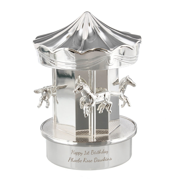 Personalised Silver Plated Carousel Money Box, Perfect As A Christening Gift in gift category Personalised Money Boxes