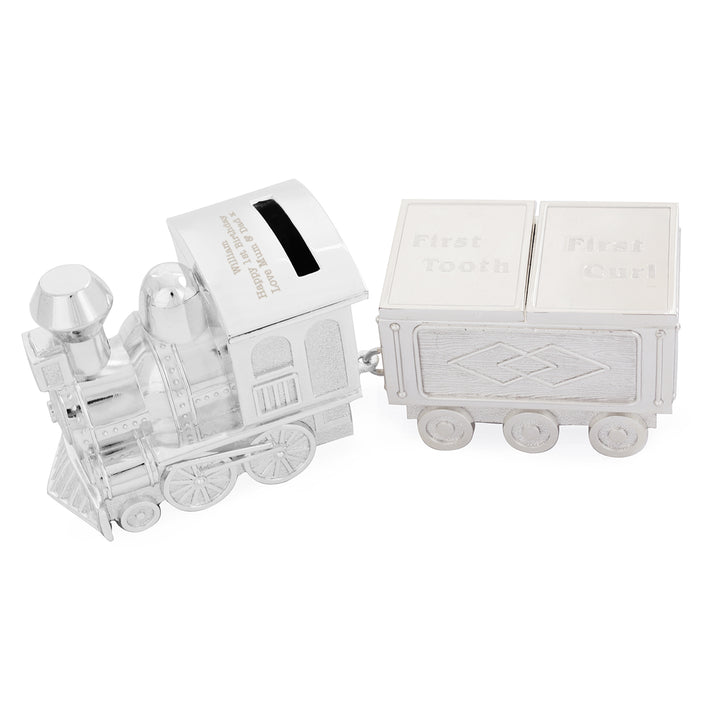 Personalised Train Money Box with Tooth & Curl Trinket Box in gift category Personalised Money Boxes