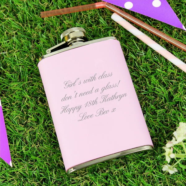 Buy Personalised Pink Hip Flask at www.giftsfinder.co.uk