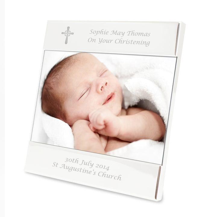 Personalised Silver Cross Square 6x4 Inch Photo Frame - part of the Gifts Finder Personalised Photo Frames collection