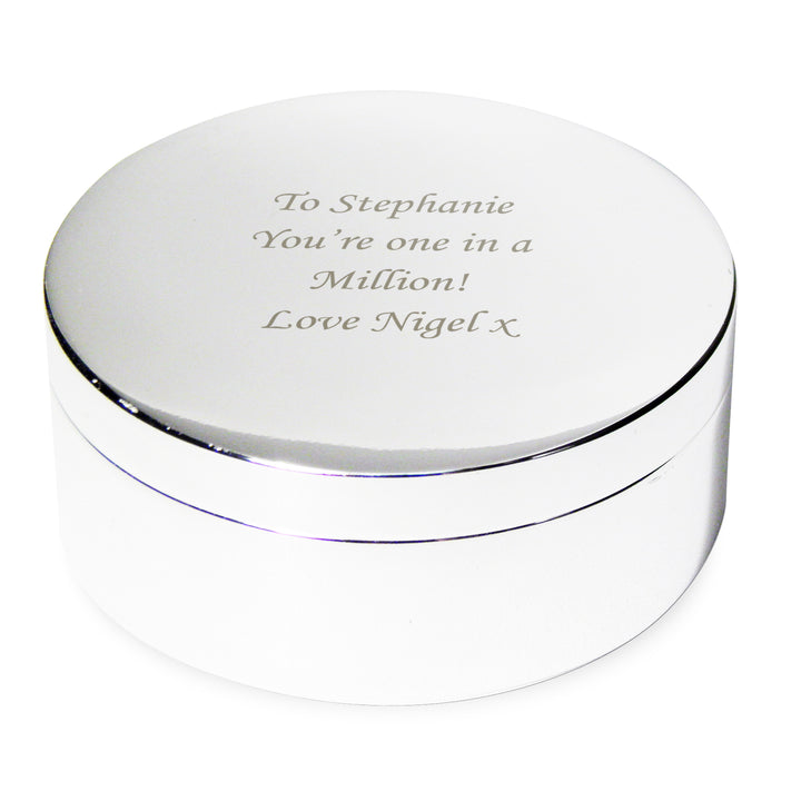 Personalised Round Trinket Box in gift category Personalised Trinket Boxes