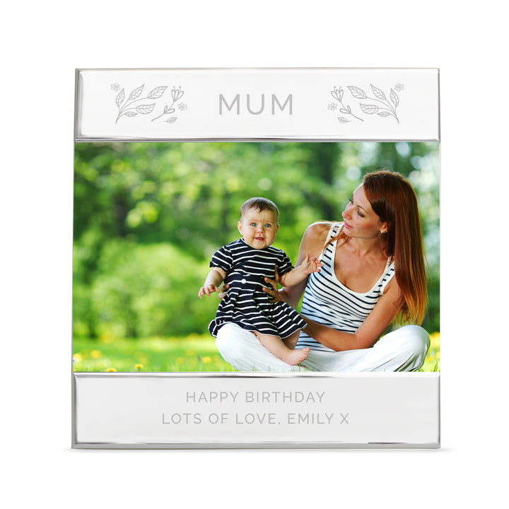 Buy Personalised Silver Floral Square 6x4 Landscape Photo Frame at www.giftsfinder.co.uk