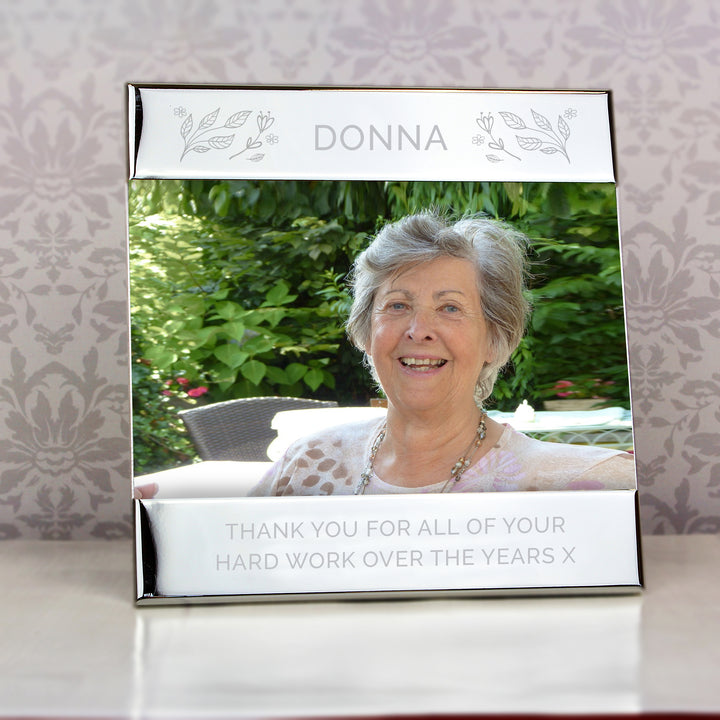 Buy Personalised Silver Floral Square 6x4 Landscape Photo Frame at www.giftsfinder.co.uk